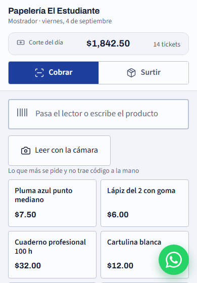 Pantalla de la demo de la papelería en un celular